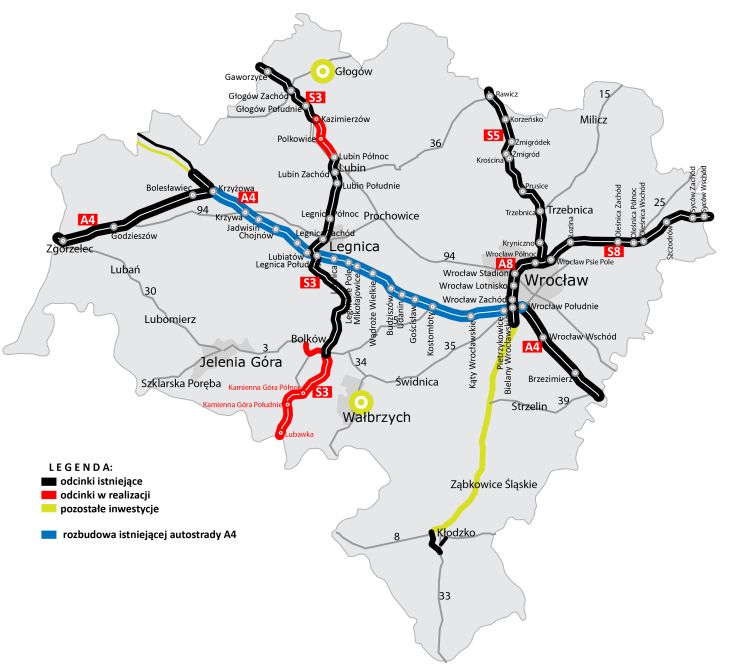 Plan rozbudowy A4. Źródło: GDDKiA